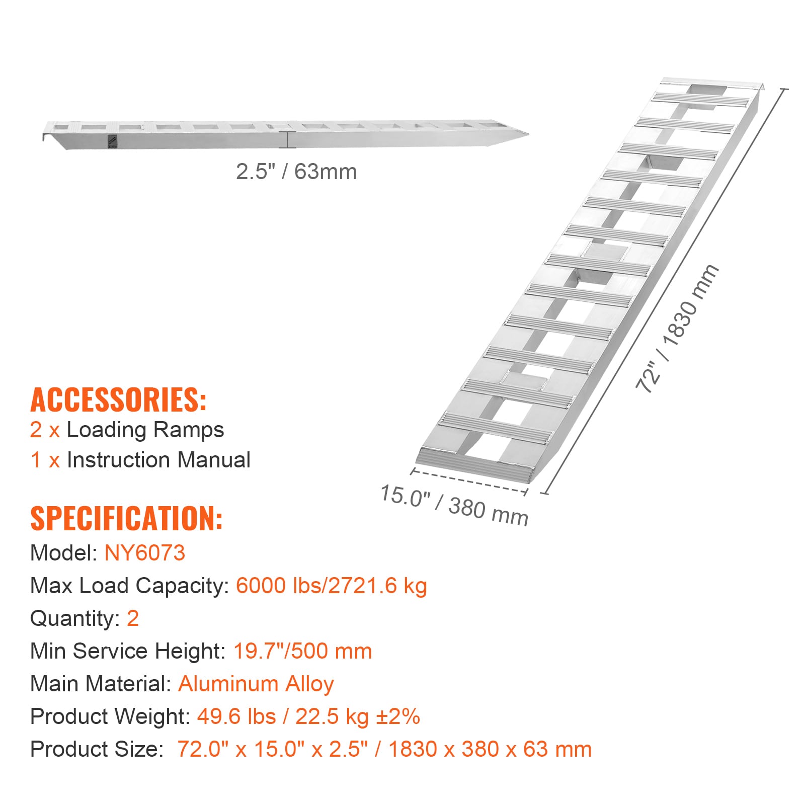 Aluminium Loading Ramps For Vehicles 6000 Lbs Capacity Set_voghion.com